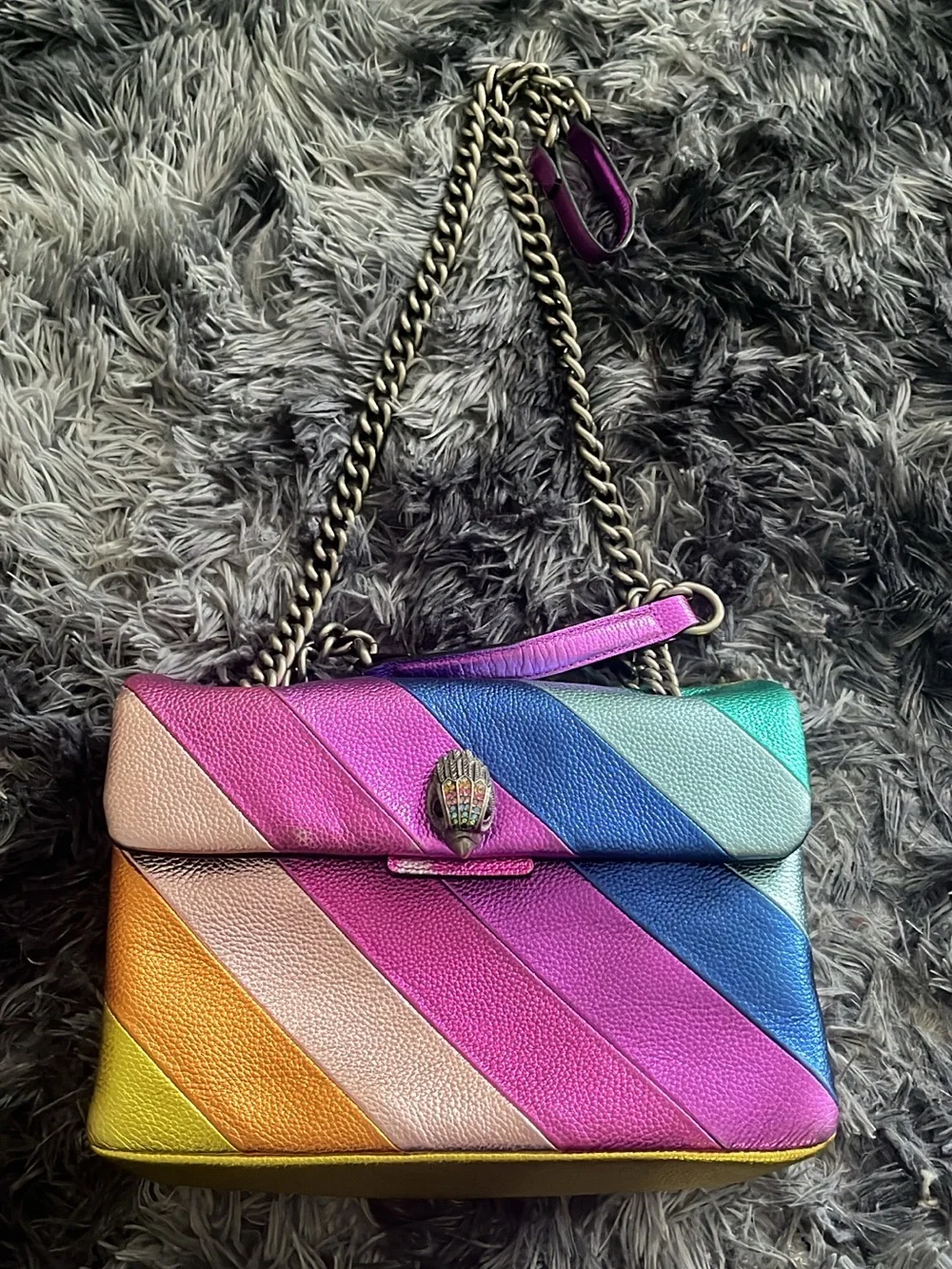 Rainbow Metallic Diagonal Stripe Shoulder Bag - Multicolor Kurt Geiger